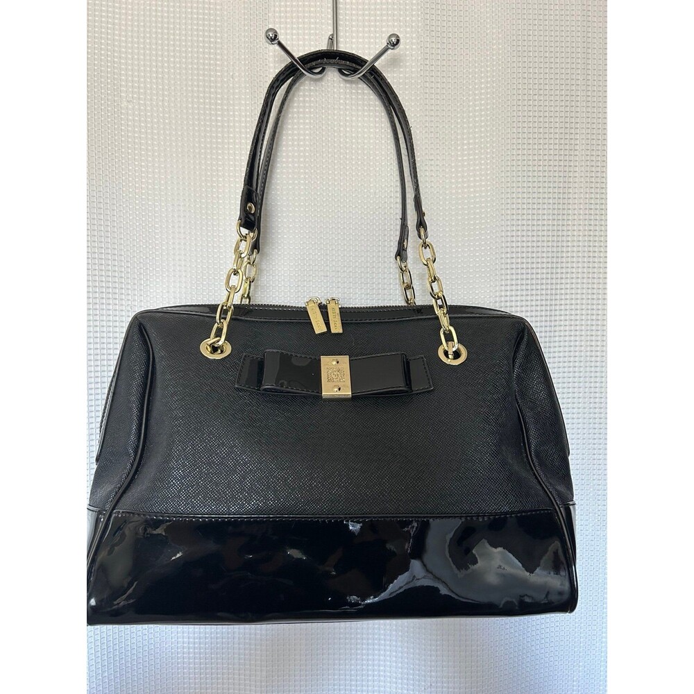 Anne Klein Black Shoulder Bag with Gold Tone Accents